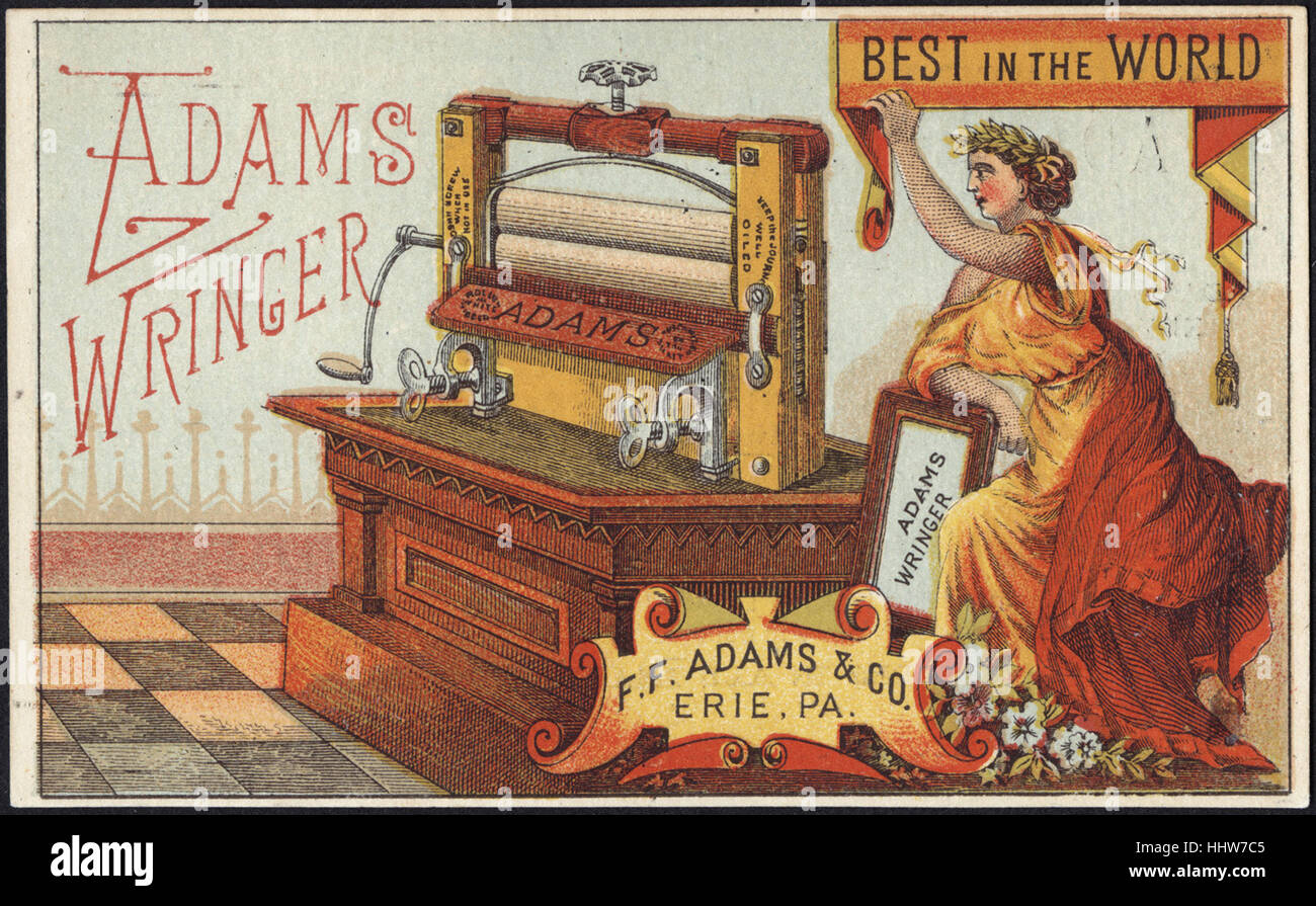Adams Wringer, best in the world [front]  - Laundry Trade Cards Stock Photo