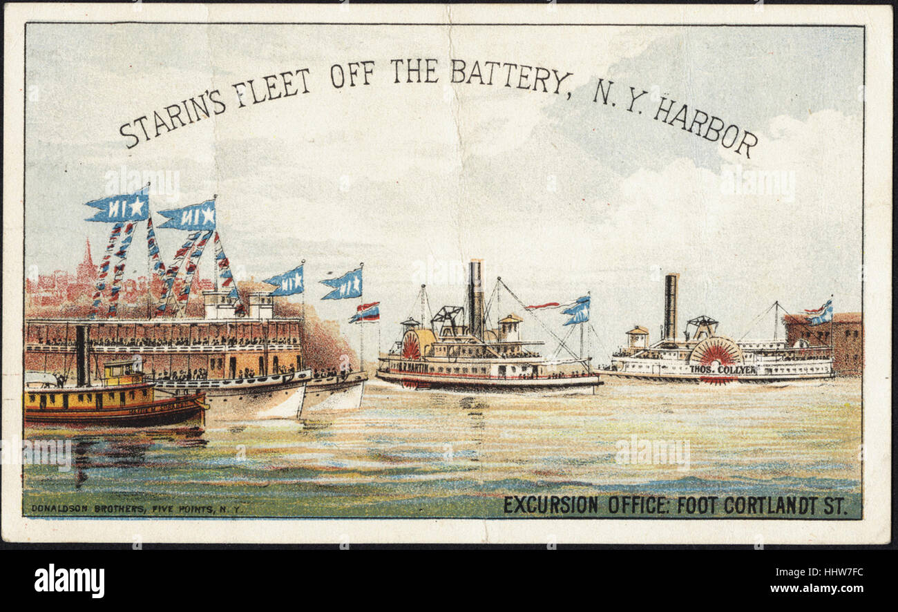 Starin's fleet off the Battery, N. Y. Harbor [front]  - Leisure, Reading, and Travel Trade Cards Stock Photo