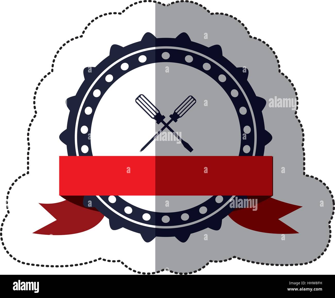 middle shadow sticker with circular frame with crossed screwdrivers and ...