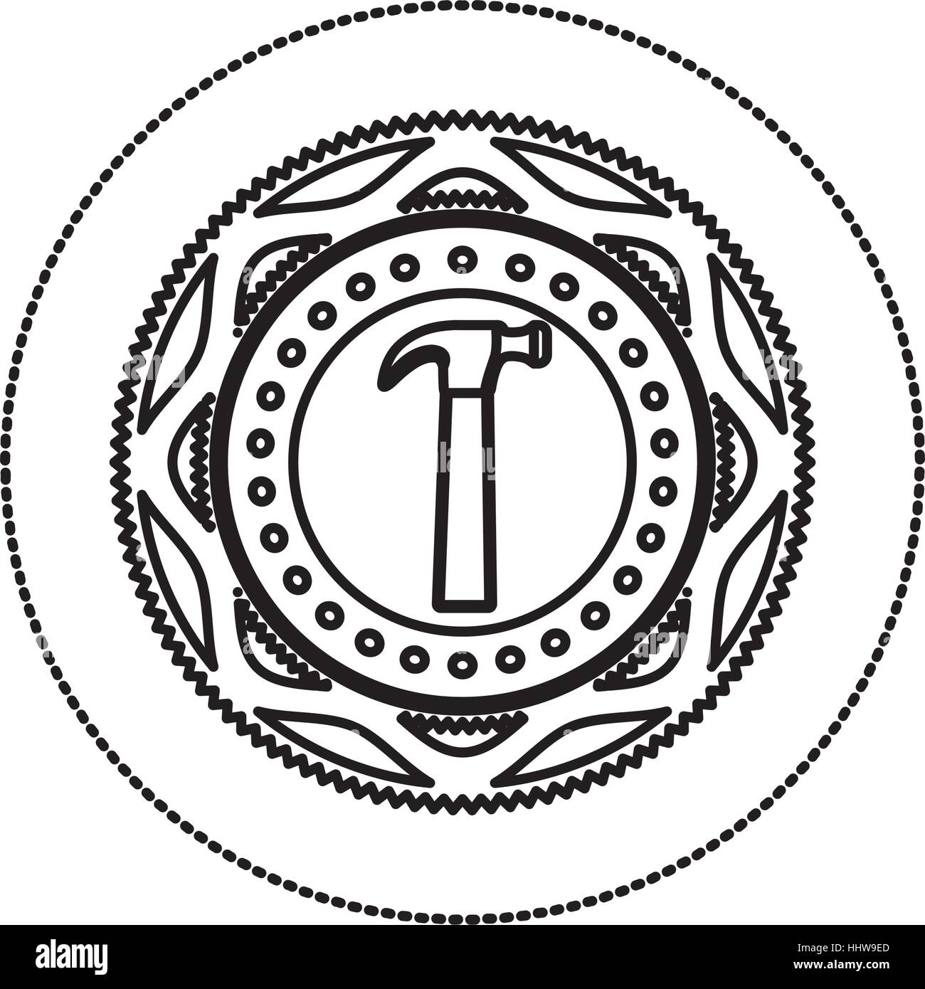 monochrome silhouette sticker with circular frame with hammer vector ...