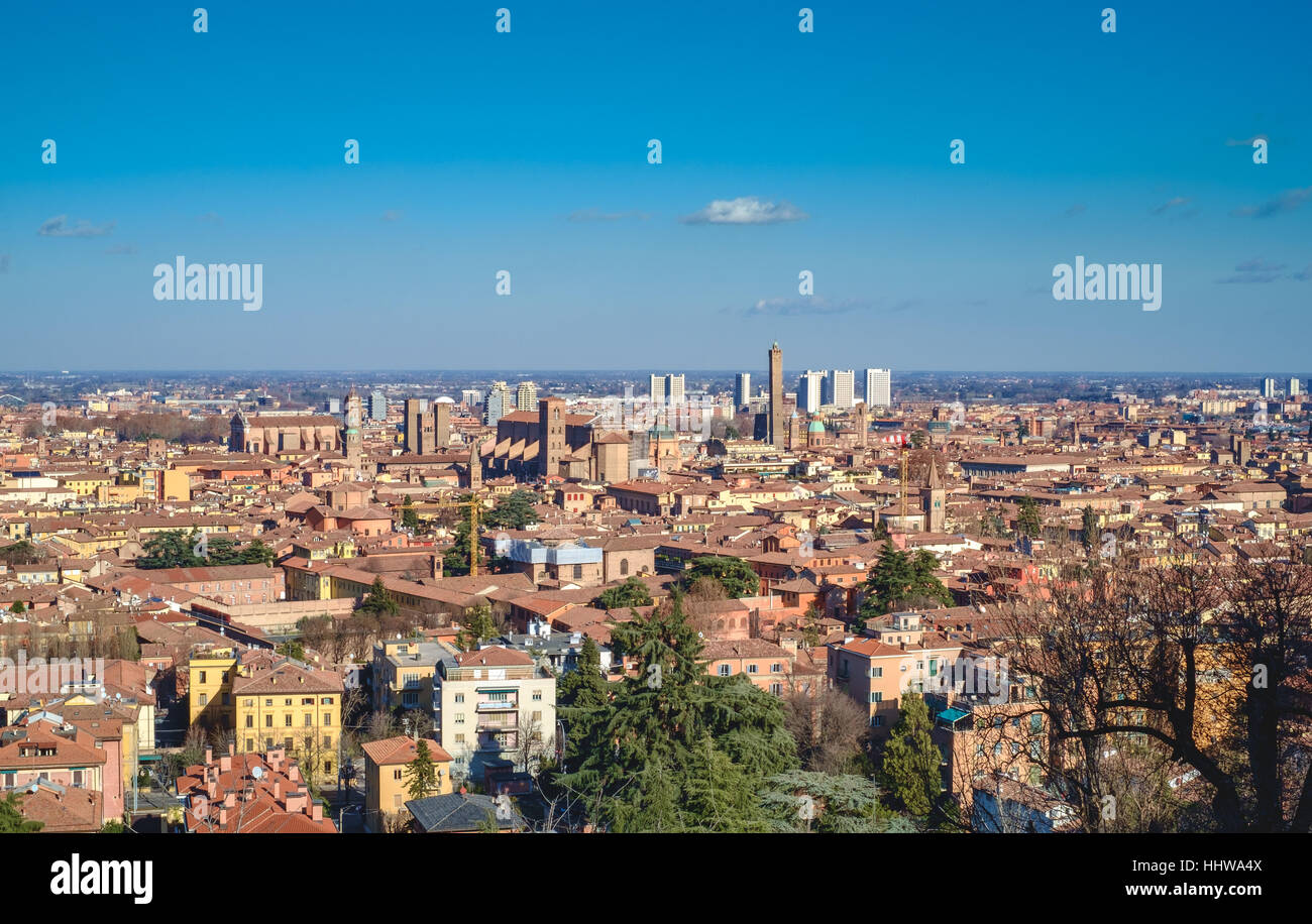 Bologna cityscape viewed from the hill at south of the city Stock Photo
