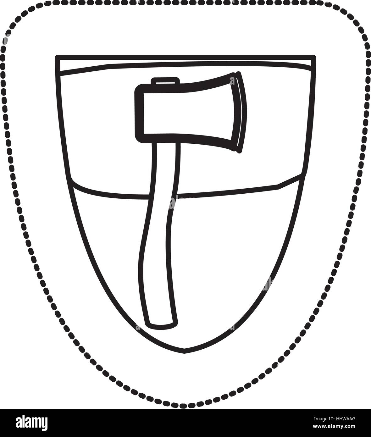 monochrome silhouette sticker with shield frame with ax vector ...