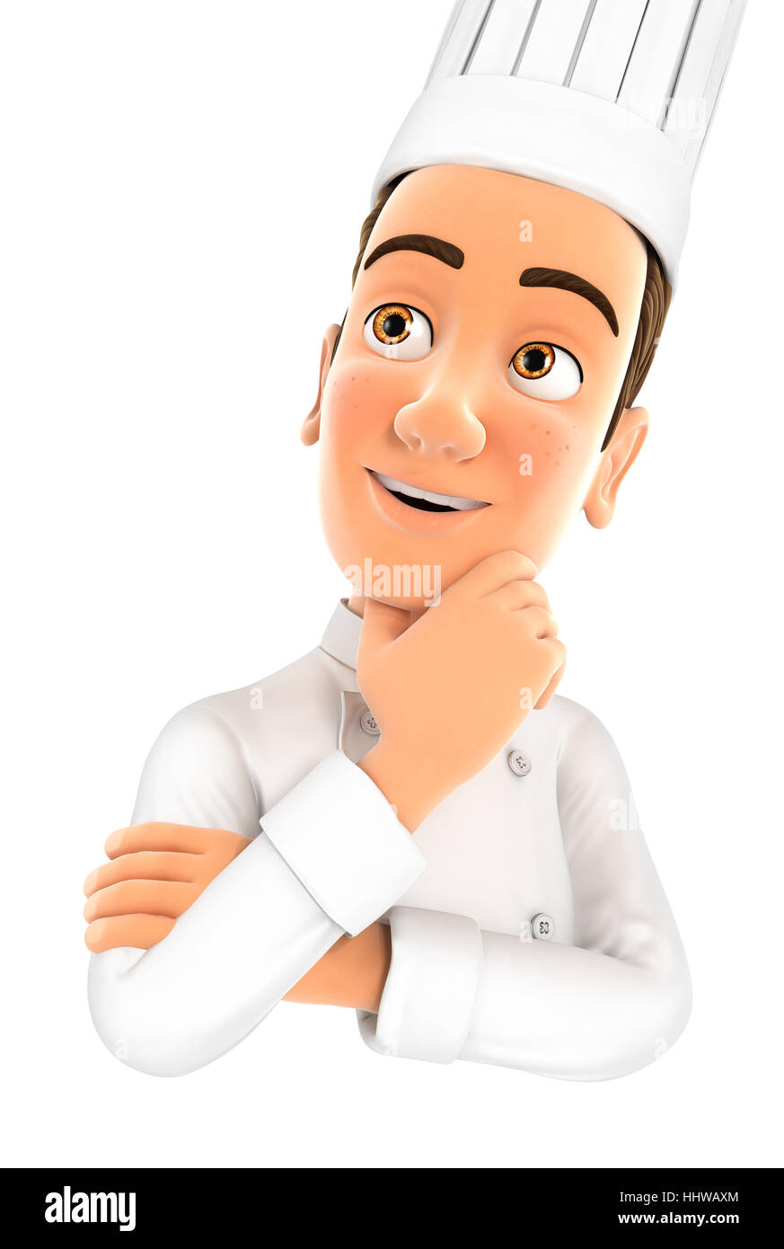 3d head chef thinking, illustration with isolated white background Stock Photo