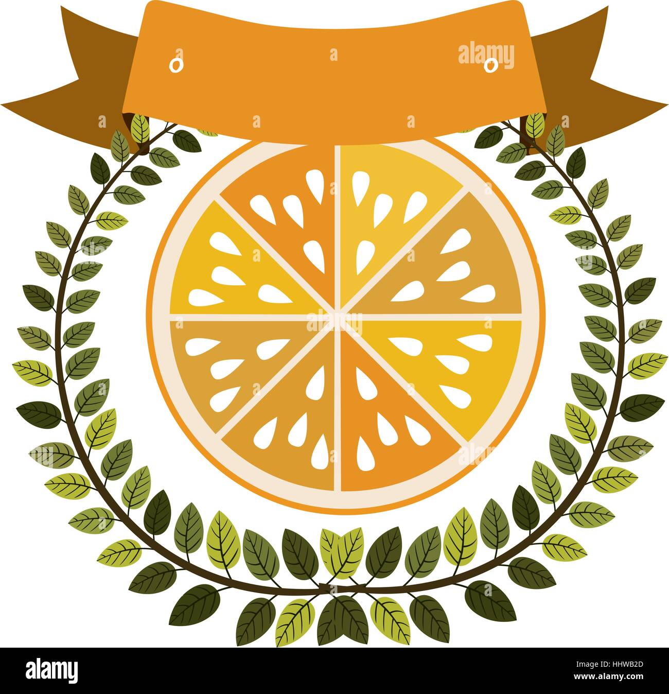 colorful olive crown and label with half orange fruit vector