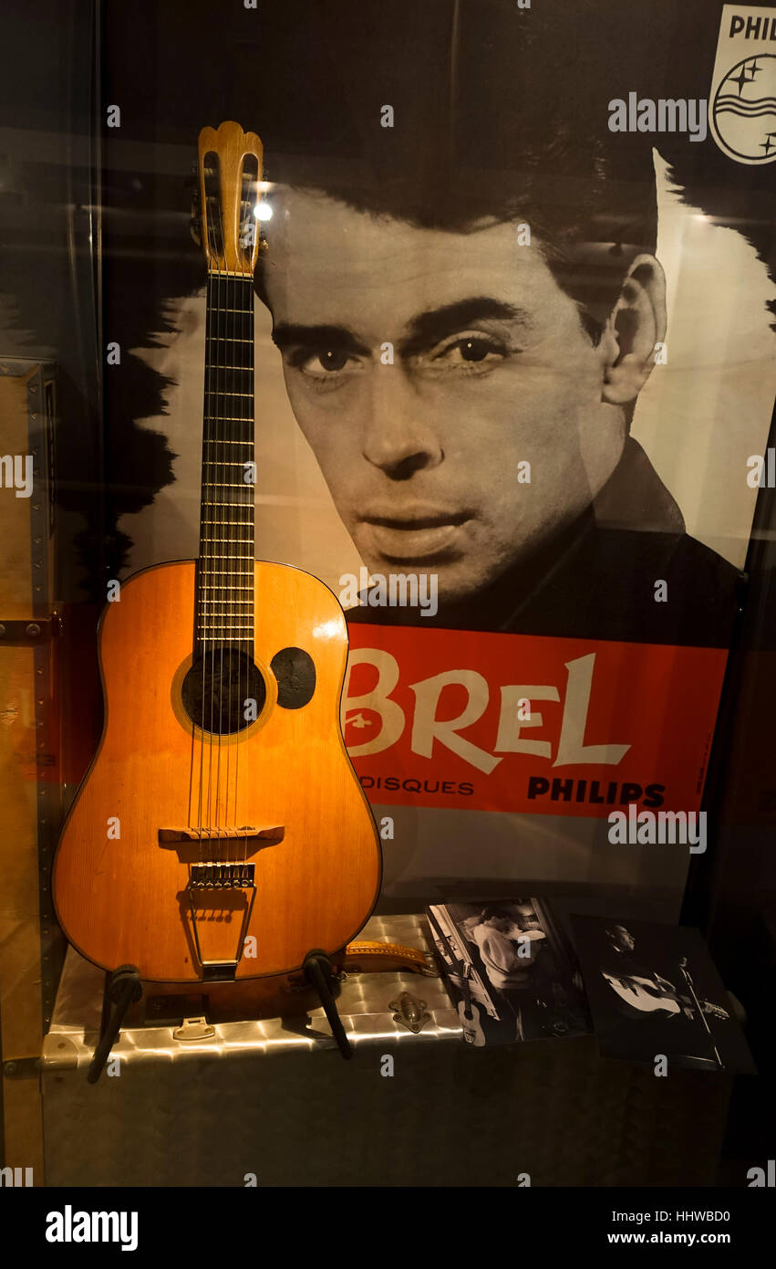 Guitar of Jacques Brel displayed at museum, Cite de la musique, Paris,  France Stock Photo - Alamy