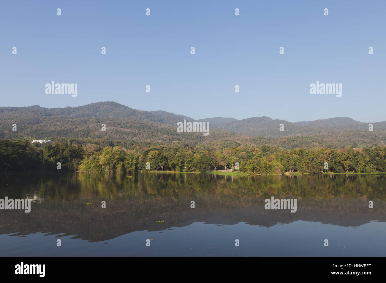 hill mountain and lake view in morning Stock Photo
