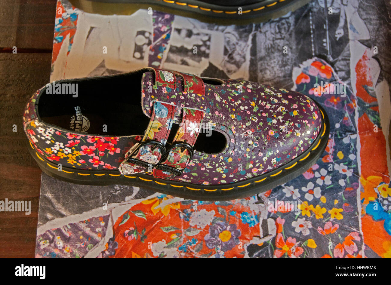 Dr. Martens Floral Pascal model shoes selling for $125 at their franchise  store Broadway in Manhattan on Spring Street Stock Photo - Alamy