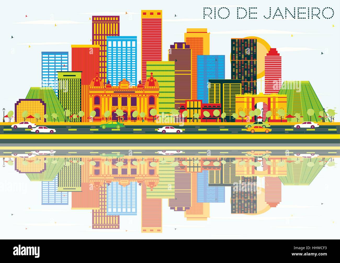 Rio De Janeiro Skyline with Color Buildings, Blue Sky and Reflections ...