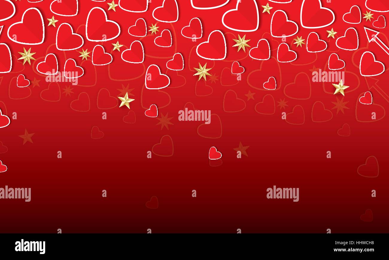 Happy Valentine's Day Greeting Card with Red Hearts and Golden Stars ...