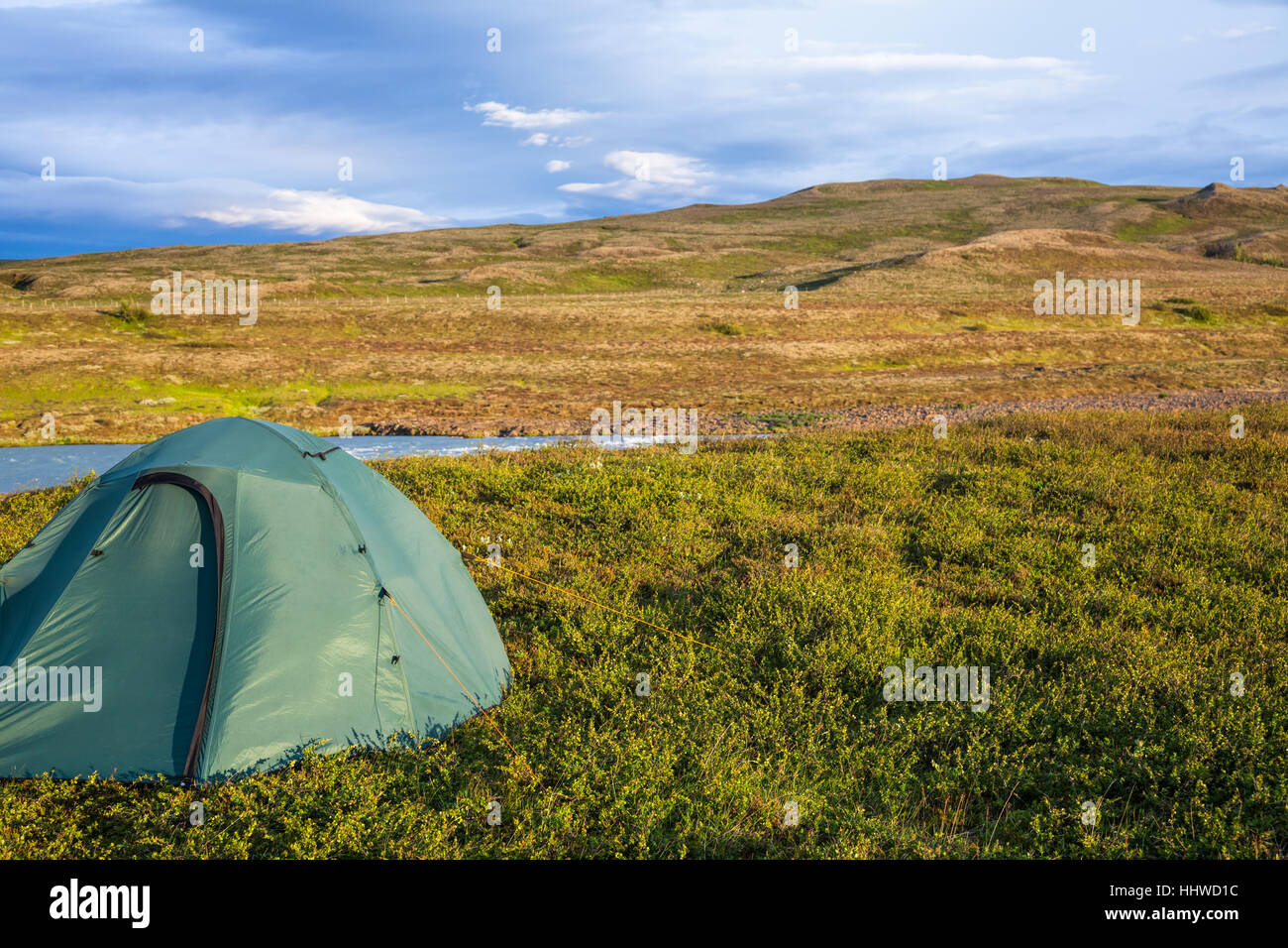 Camping tent on a river shore in Iceland Stock Photo Alamy