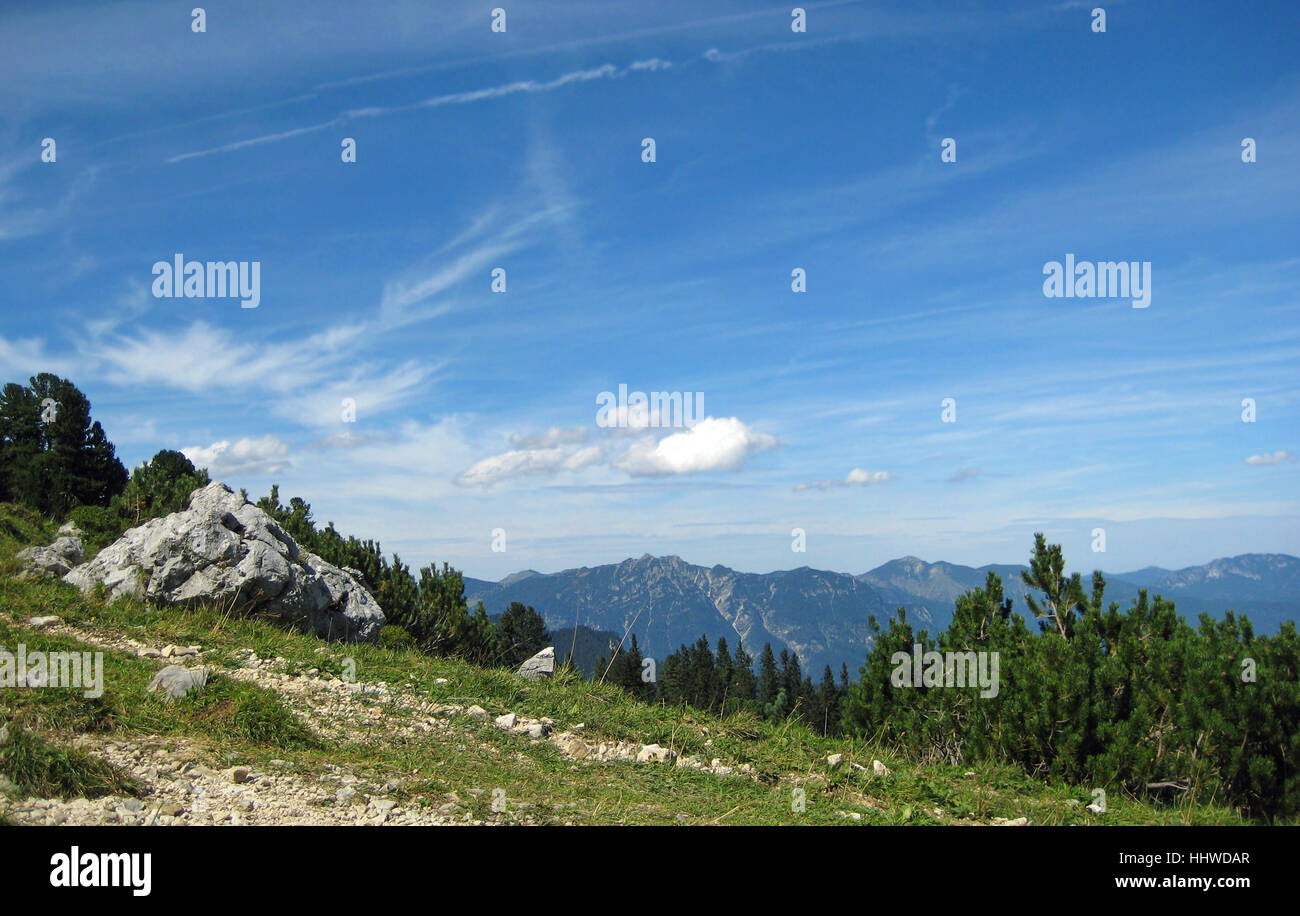 mountains, bavaria, blue, tree, mountains, wood, trunk, alps, rock, bavaria, Stock Photo
