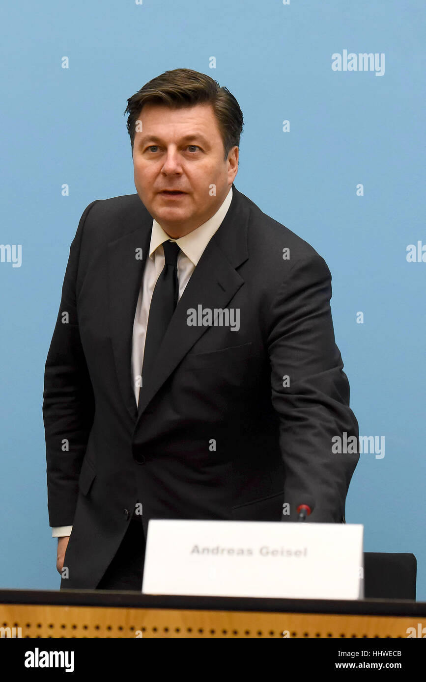 Presser of Michael Mueller, mayor of Berlin, Andreas Geisel, Senator for Interior in Berlin and Klaus Kandt, Chief of Police at Rotes Rathaus. They are informing about the current state of investigation regarding the suspected Berlin Christmas Market Terror Attack on the evening of 19 December 2016.  Featuring: Andreas Geisel Where: Berlin, Germany When: 20 Dec 2016 Credit: Patrick Hoffmann/WENN.com Stock Photo