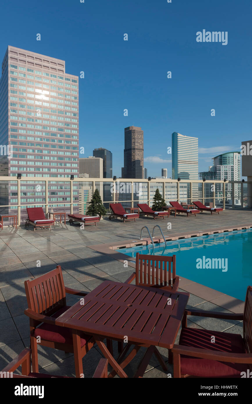 Rooftop swimming pool at the Warwick Denver Hotel. Colorado. USA Stock