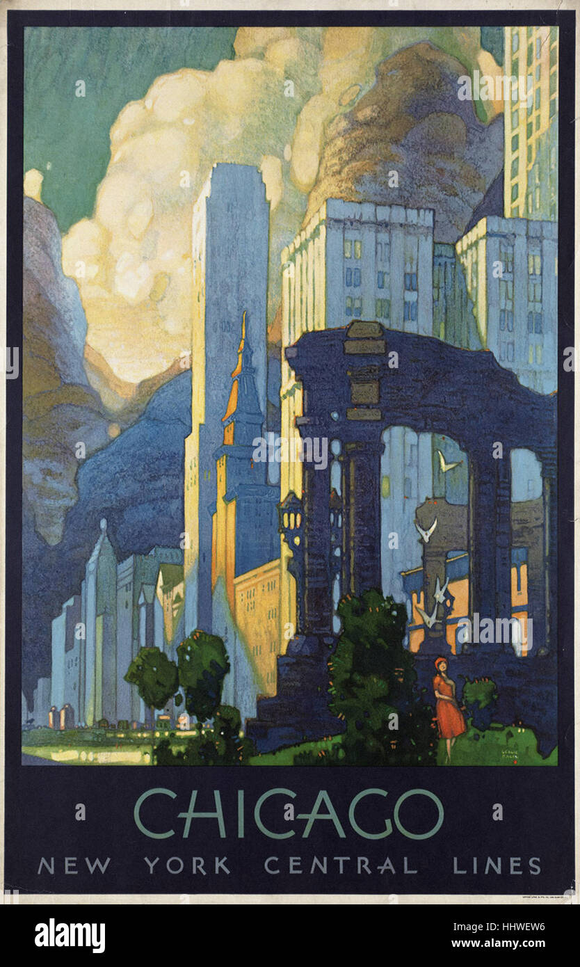 Chicago Vintage travel poster 1920s1940s Stock Photo Alamy