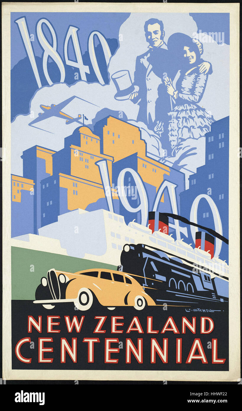 Exhibition Trips in February Classic Vintage New Zealand Travel Poster 1940