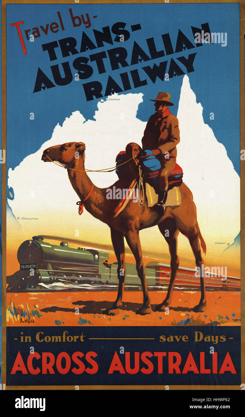 Travel By Trans-Australian Railway. Tourism Travel Poster Travel By Trans-Australian Railway. Tourism Travel Poster