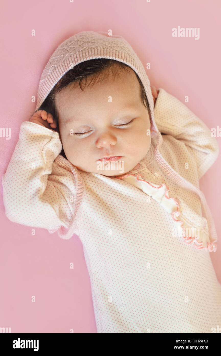 Newborn sweet cute baby girl face sleep Stock Photo