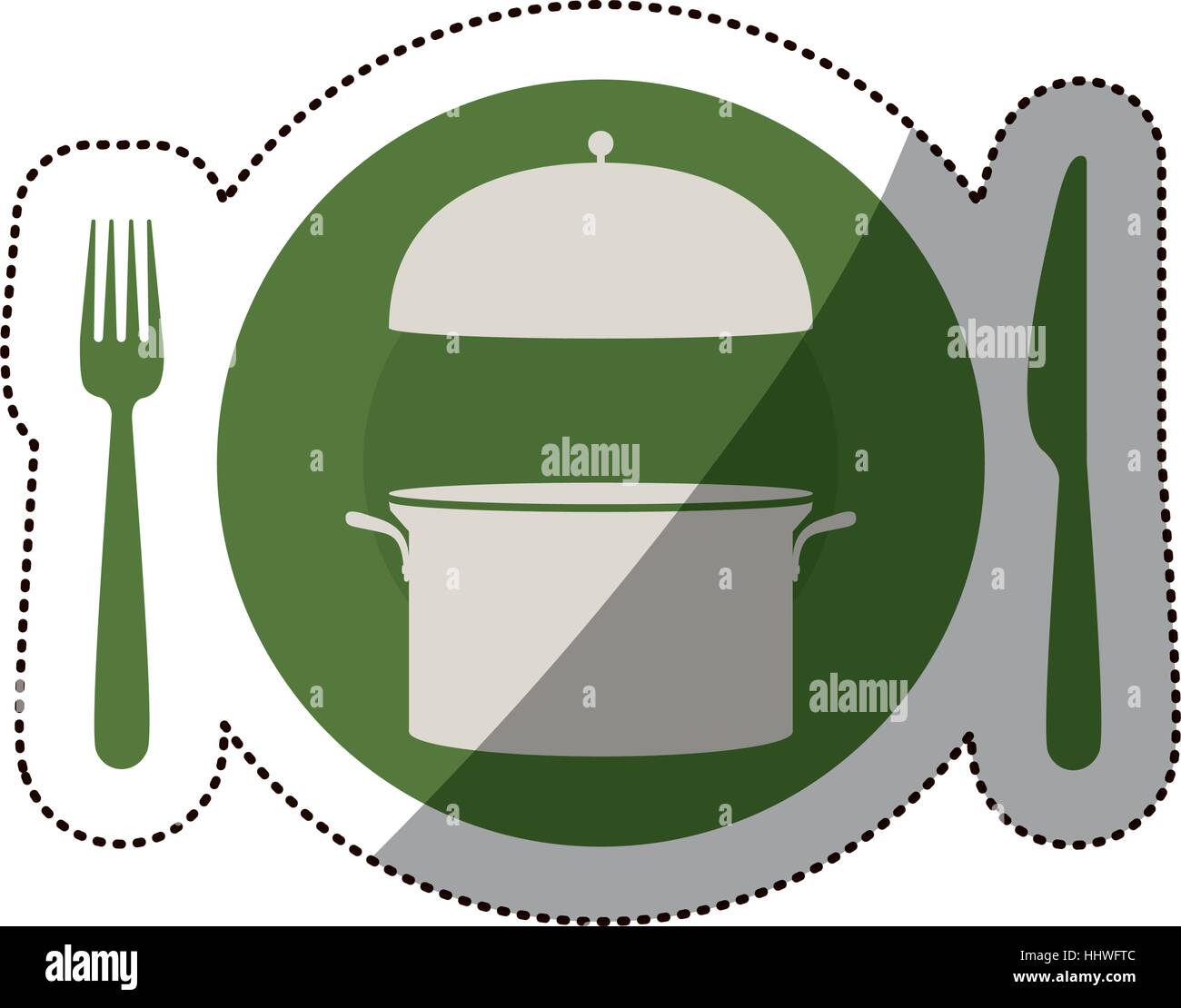 sticker circular shape with cooking pot and cutlery vector illustration ...