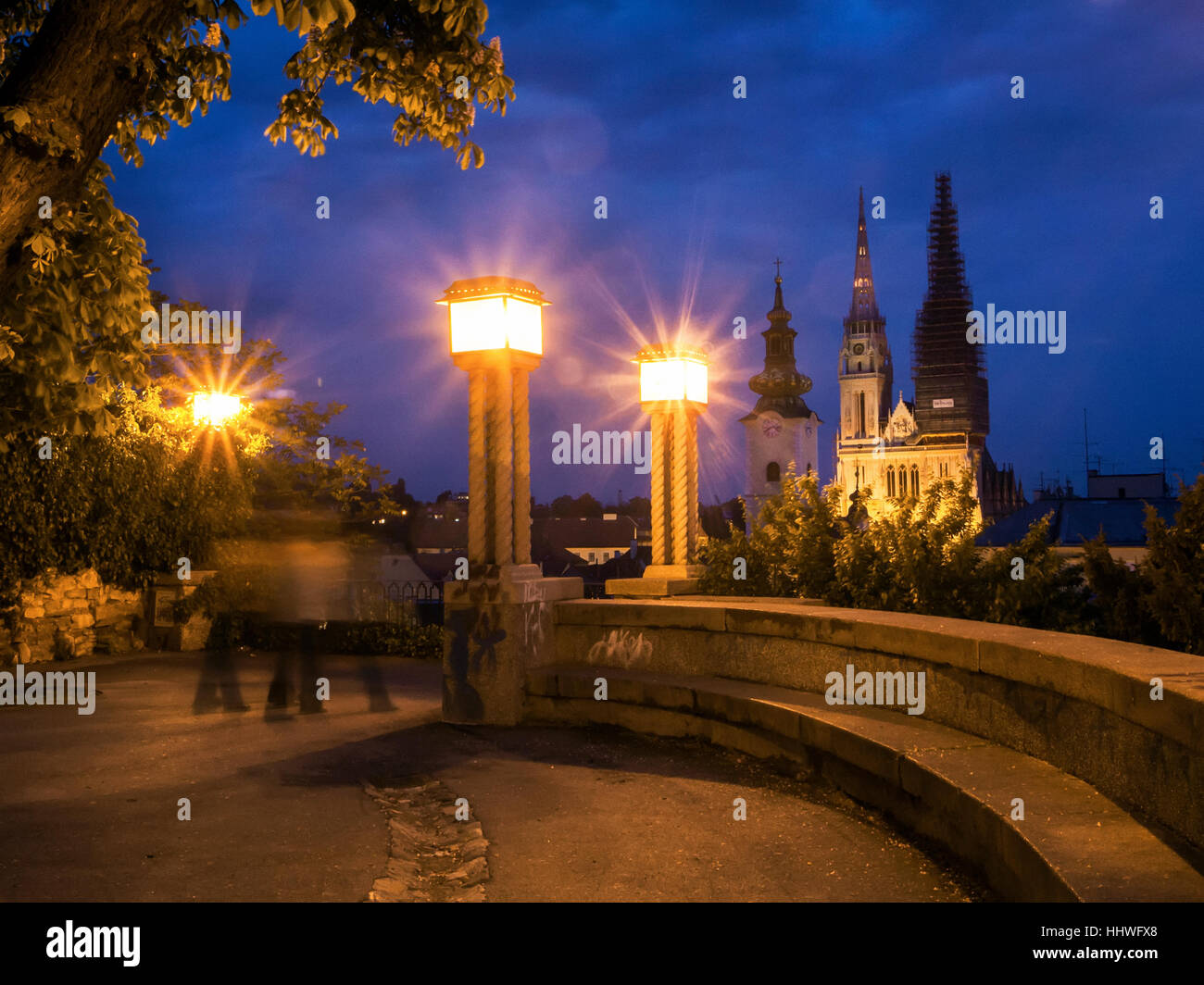 Zagreb Cathedral and old town at night Stock Photo