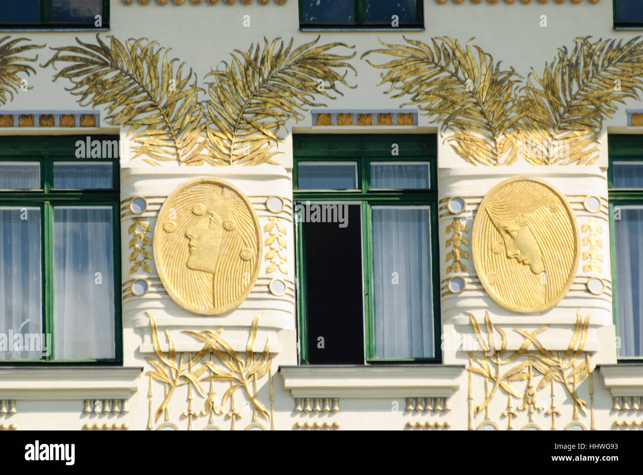 Wien, Vienna: Haus Linke Wienzeile No. 38 by architect Otto Wagner; Gold ornaments, 06., Wien, Austria Stock Photo