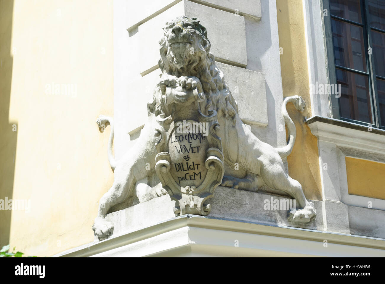 Wien, Vienna: quarter Spittelberg; Spittelberggasse, lion at dwelling house, 07., Wien, Austria Stock Photo