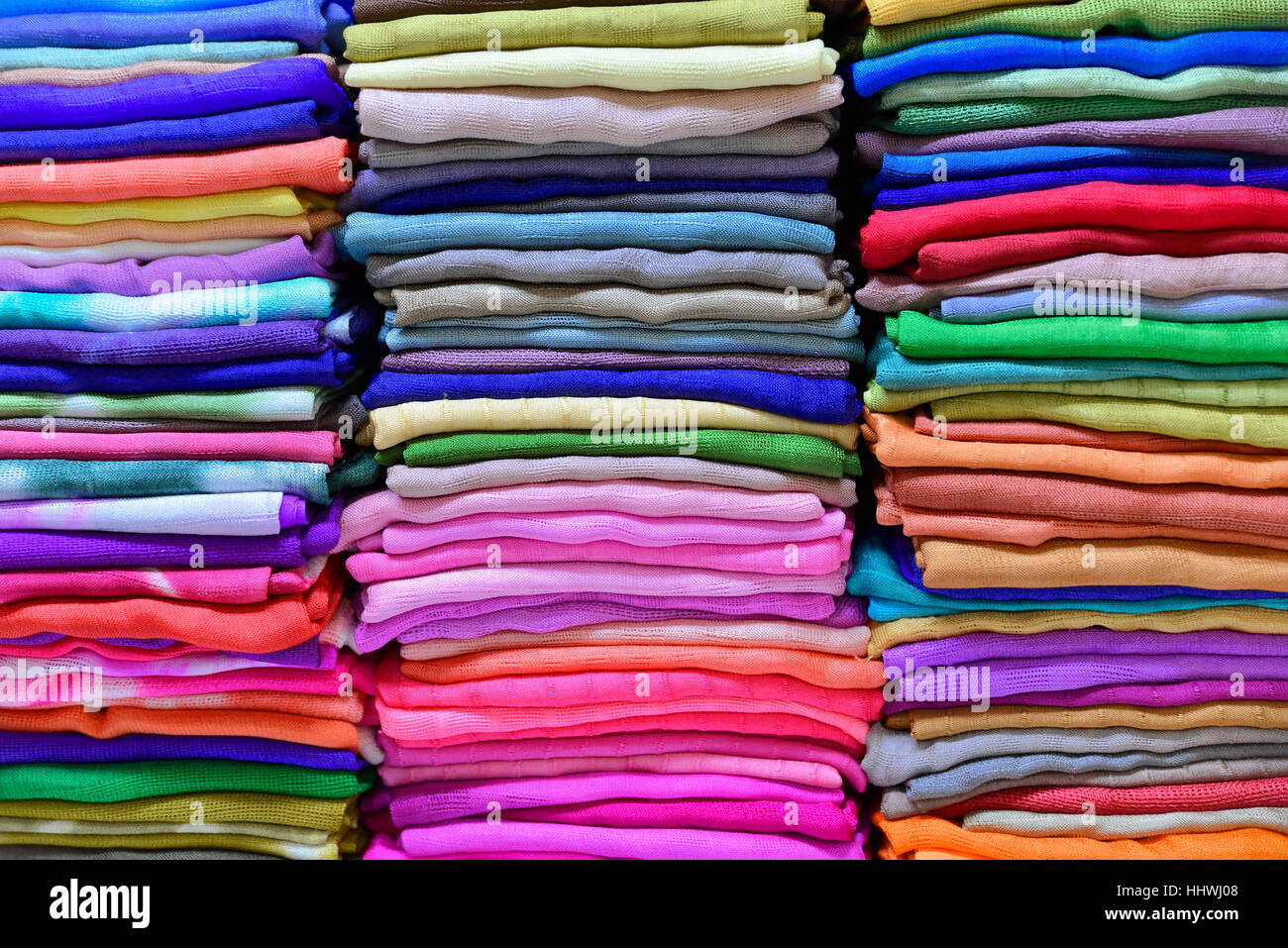 Colourful material, woven fabrics, Inle Lake, Myanmar Stock Photo