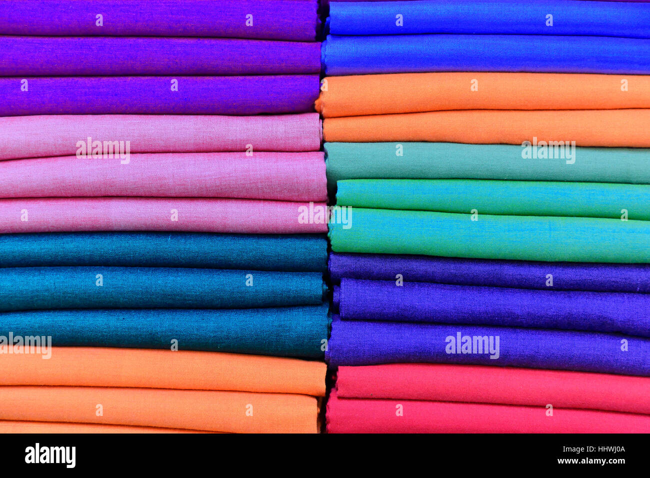 Colourful material, woven fabrics, Inle Lake, Myanmar Stock Photo
