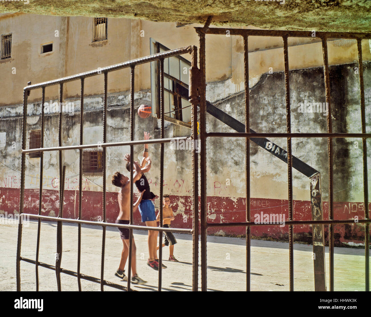 Cuban Boys playing basket ball Havana West Indies Stock Photo
