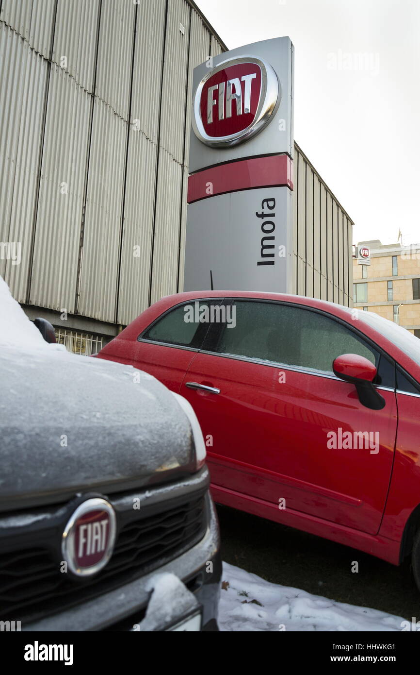 PRAGUE, CZECH REPUBLIC - JANUARY 20: Fiat group company logo on dealership building on January 20, 2017 Stock Photo