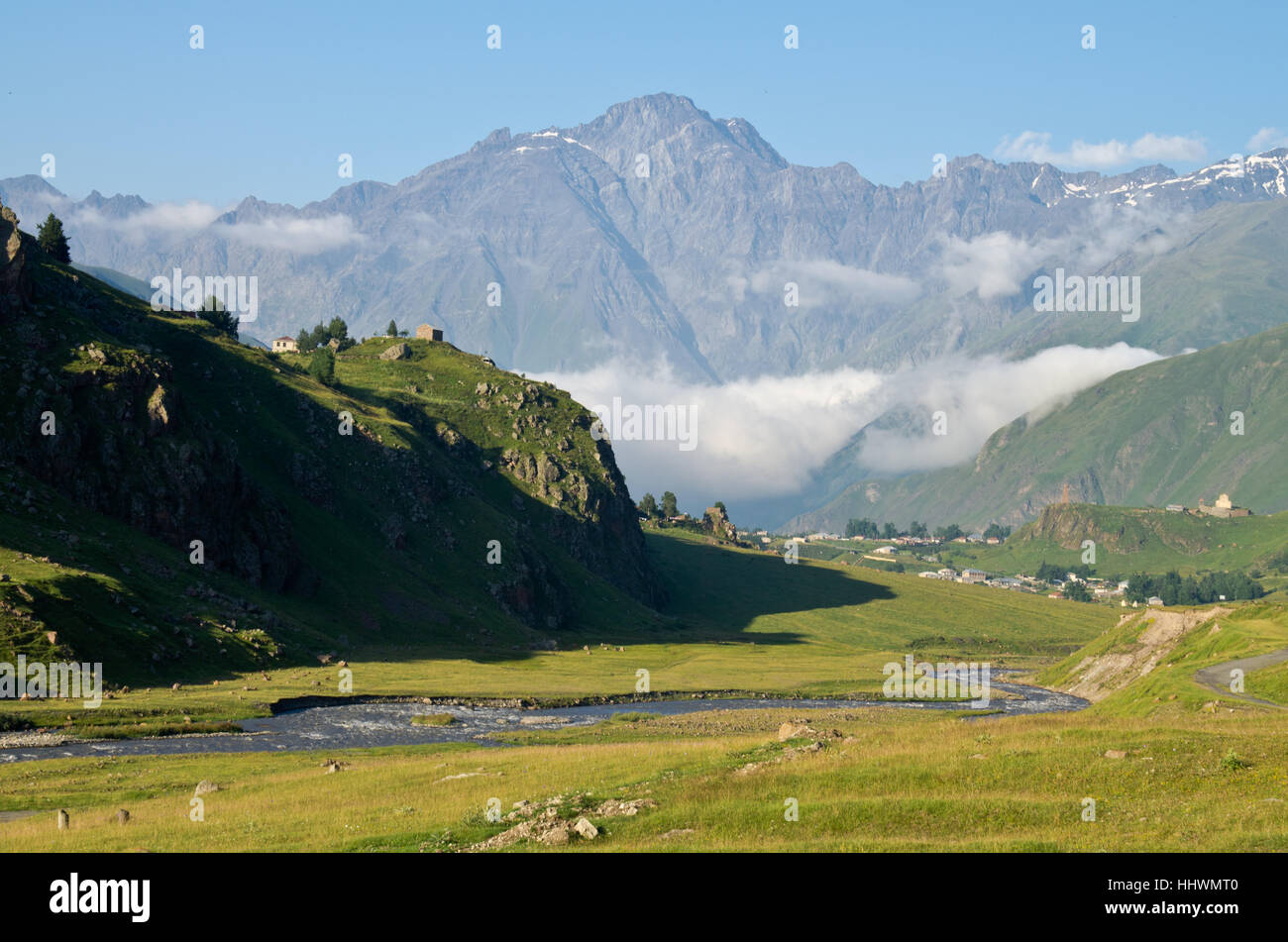 georgia, caucasus, blue, hill, mountains, green, asia, width, rock, valley, Stock Photo