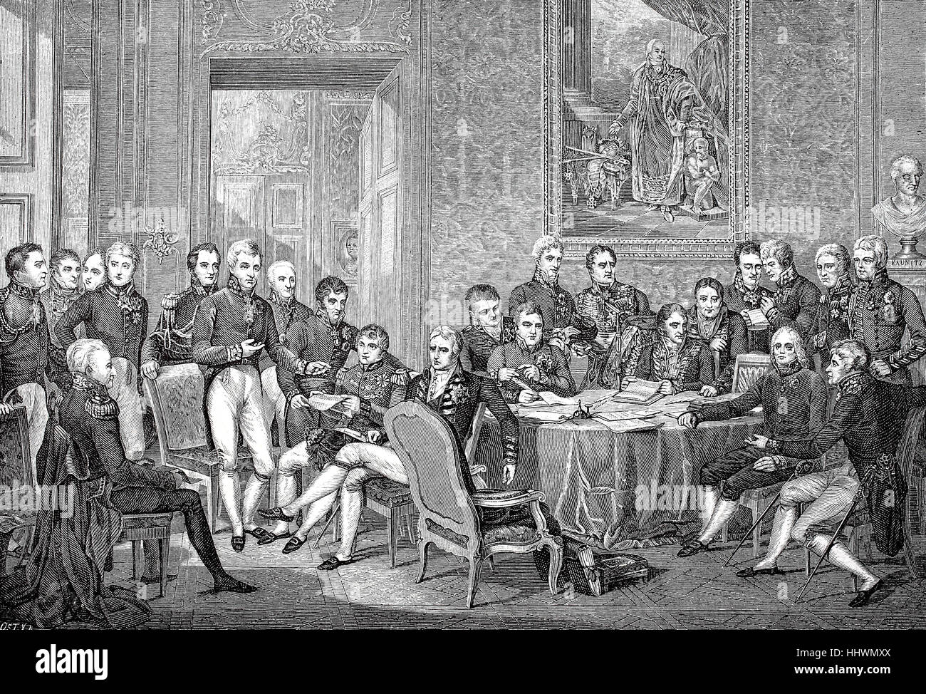 The Congress of Vienna 1815, German: Wiener Kongress, was a conference of ambassadors of European states,plenipotentiary of the eight treaties of Paris participating powers, paintings by Jean-Baptiste Isabey, Austria, historical image or illustration, published 1890, digital improved Stock Photo