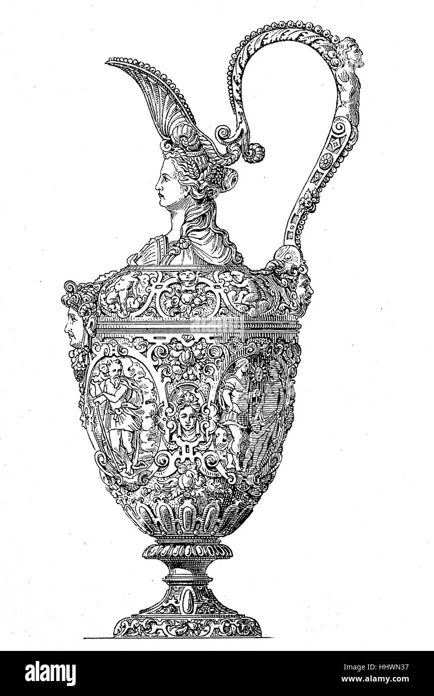 Partially decorated with gold silver can, in private ownership in Nuremberg, Germany, historical image or illustration, published 1890, digital improved Stock Photo