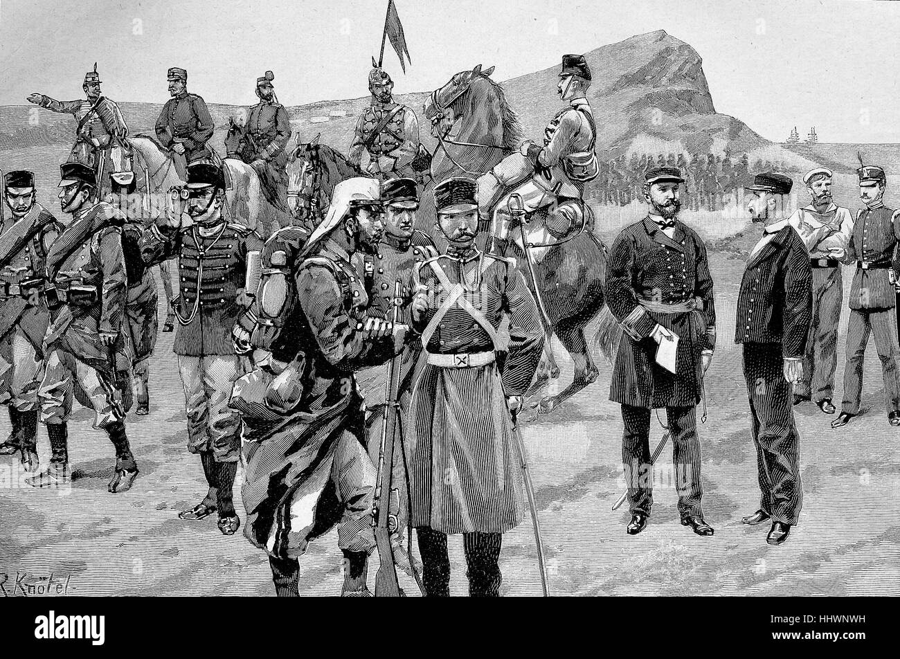 The uniforming of the Spanish Army and Navy, historical image or illustration, published 1890, digital improved Stock Photo