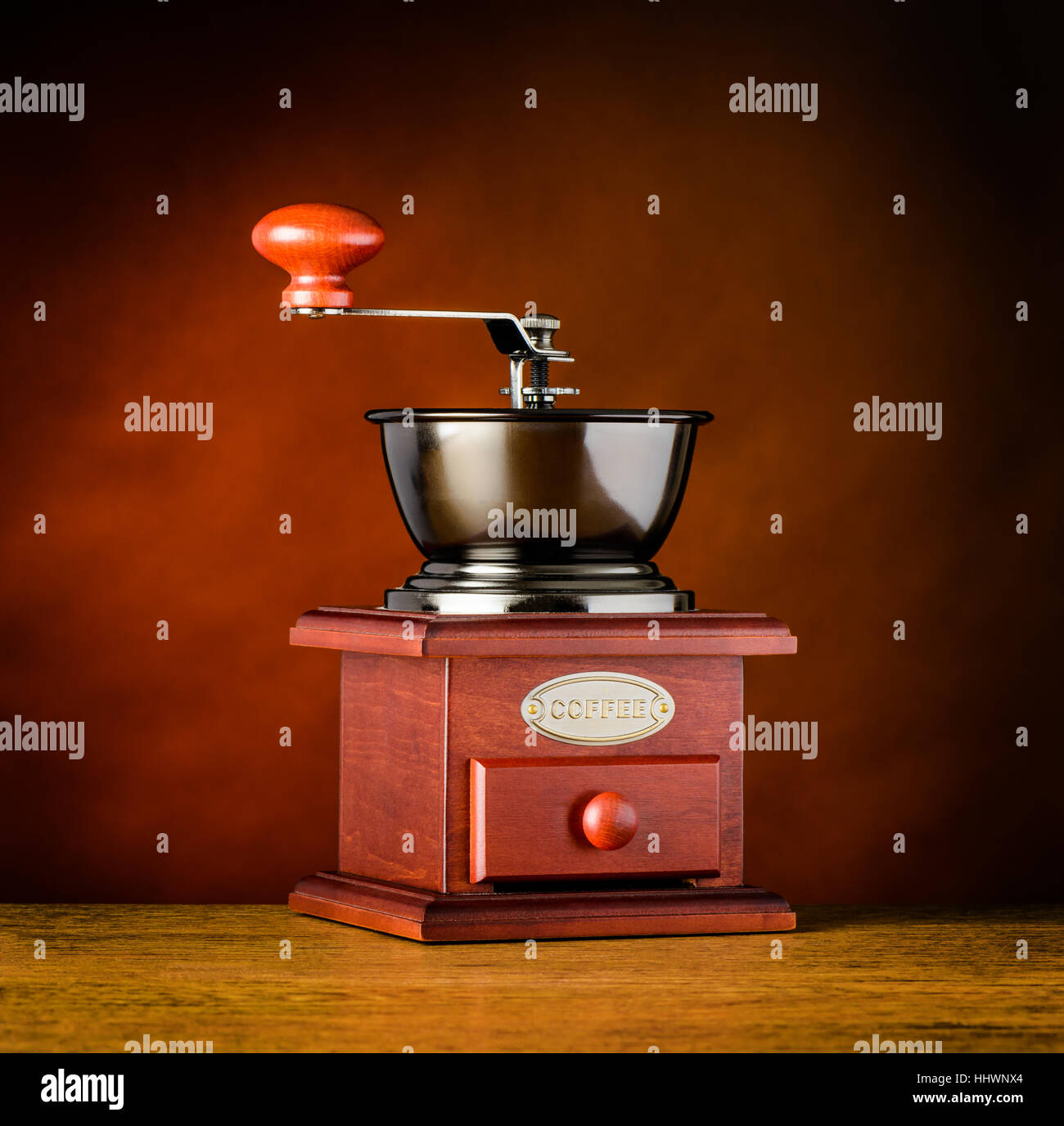 Wooden and Rustical Hand Coffee Grinder Stock Photo