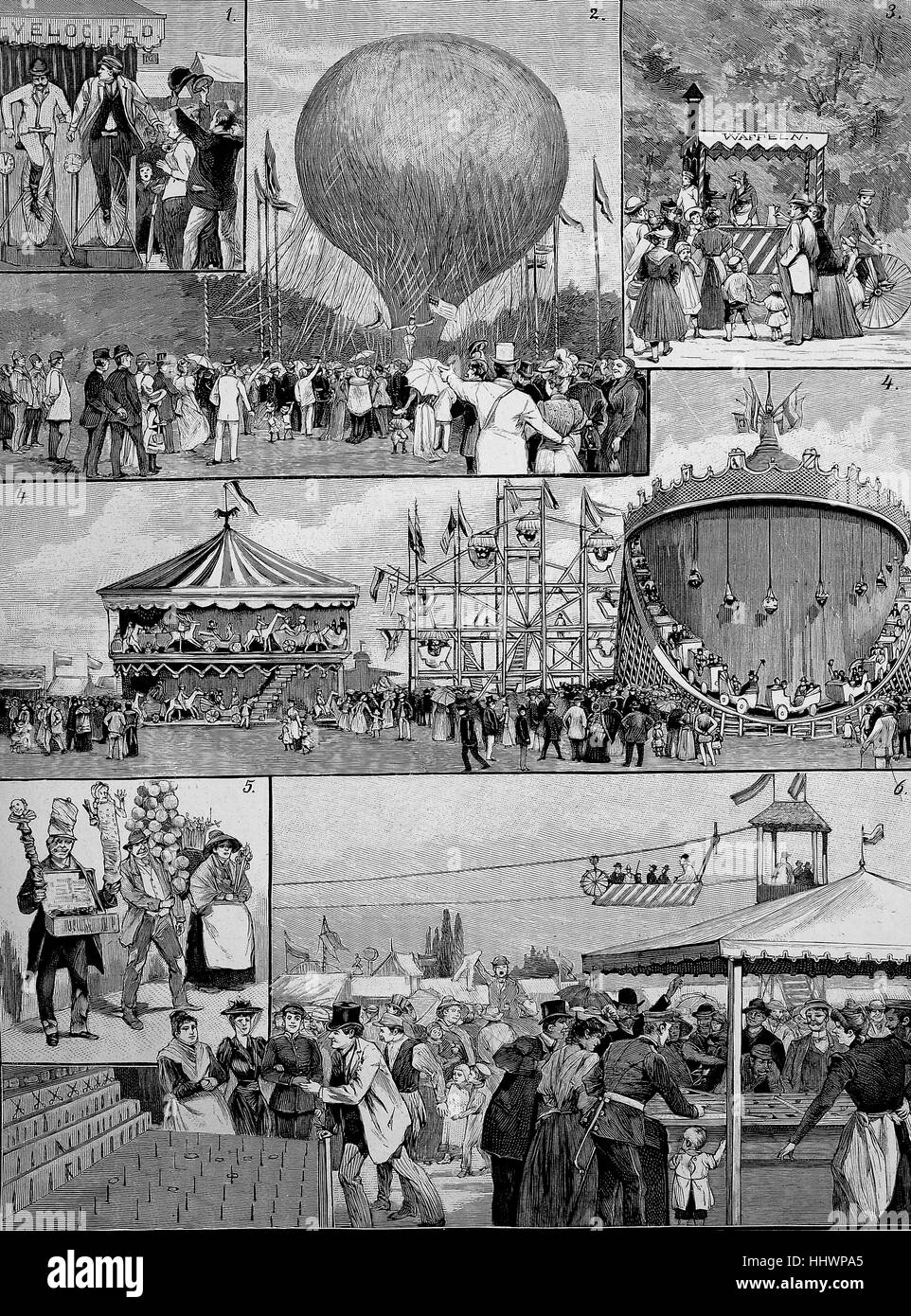Pictures from the Hasenheide amusement park in Berlin, original drawing by G. Lulvas, Germany, historical image or illustration, published 1890, digital improved Stock Photo