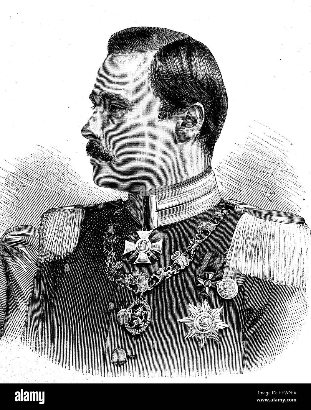 Ernest Louis Charles Albert William, German: Ernst Ludwig Karl Albrecht Wilhelm; 25 November 1868 - 9 October 1937, Germany, was the last Grand Duke of Hesse and by Rhine from 1892 until 1918.His nickname was Ernie, historical image or illustration, published 1890, digital improved Stock Photo