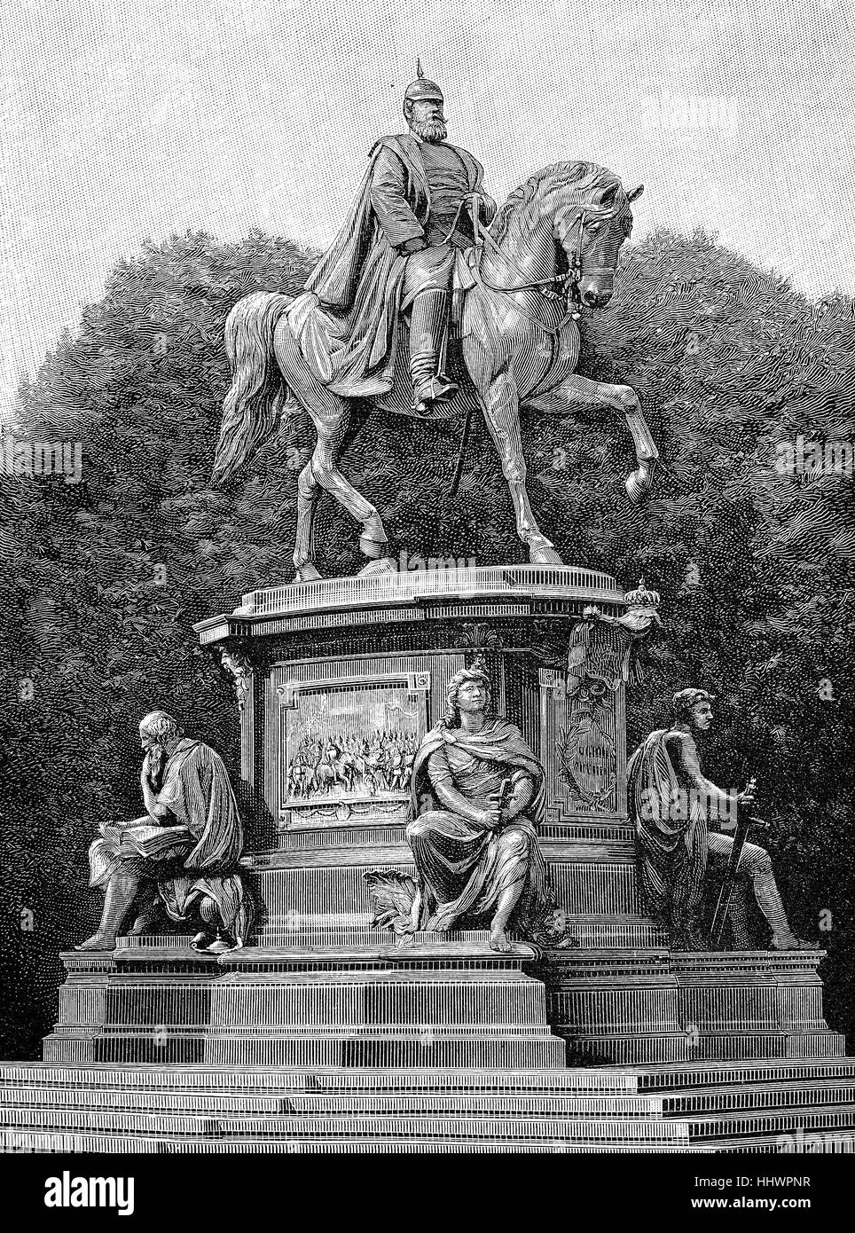 The Schwerin monument for the Grand Duke Friedrich Franz II of Mecklenburg-Schwerin, Germany, historical image or illustration, published 1890, digital improved Stock Photo