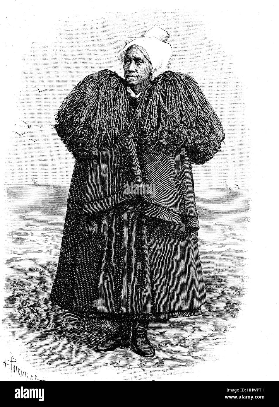 French folklore, mourning of a fisherwoman from the area of Sables-d'Olonne, historical image or illustration, published 1890, digital improved Stock Photo