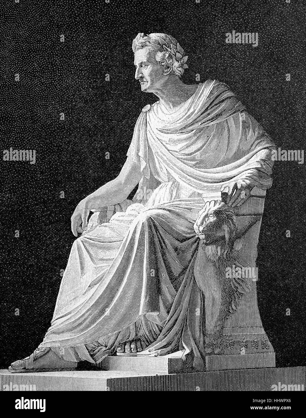 The monument of King Ludwig I of Bavaria in the Walhalla near Regensburg, Germany, historical image or illustration, published 1890, digital improved Stock Photo