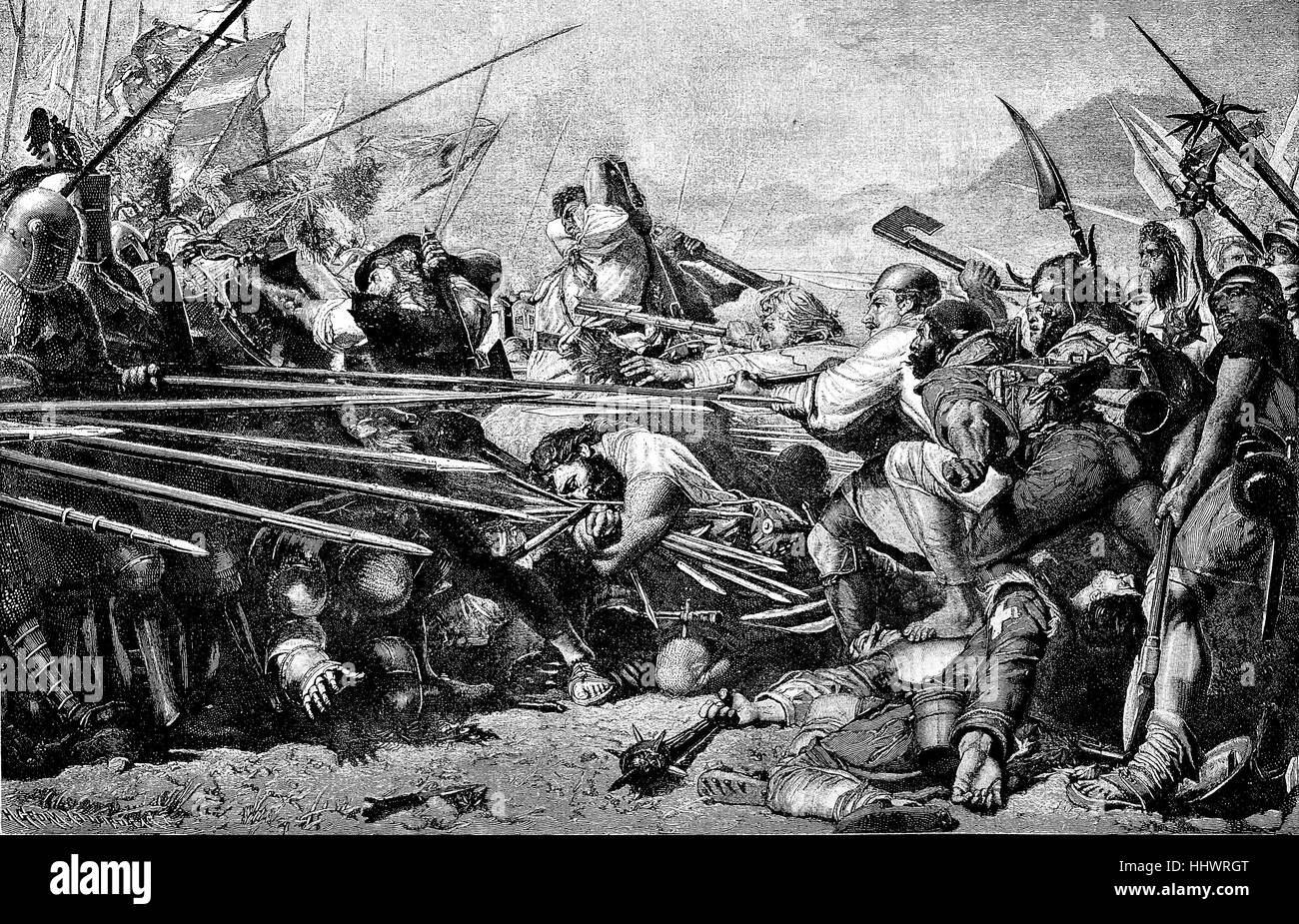 Battle of Sempach, conflict between the Habsburgs and the Swiss during the Swiss Habsburg War, Canton Lucerne, Switzerland, historical image or illustration, published 1890, digital improved Stock Photo