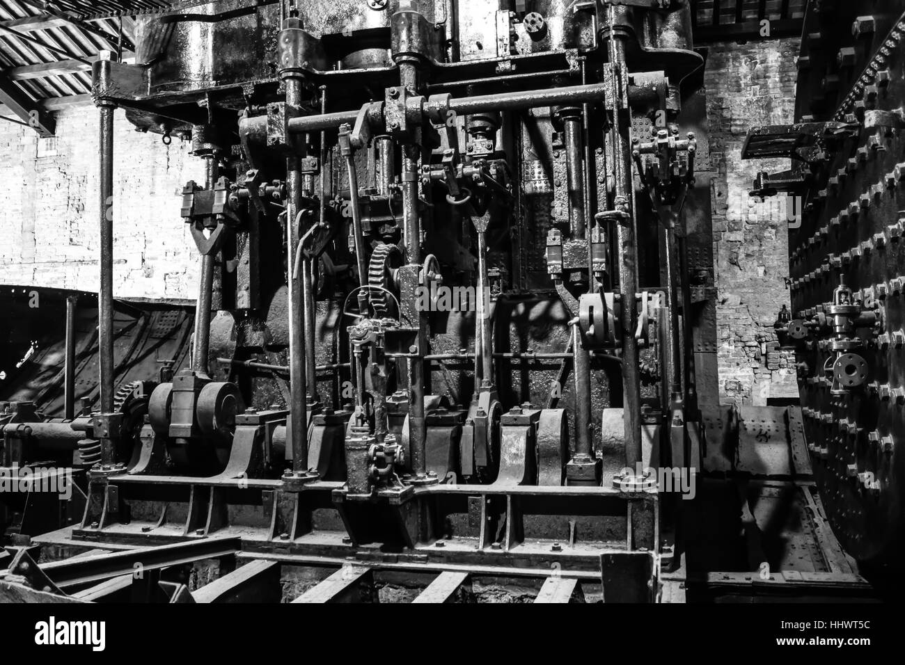 Engine of historic boat, Marine museum. Stock Photo