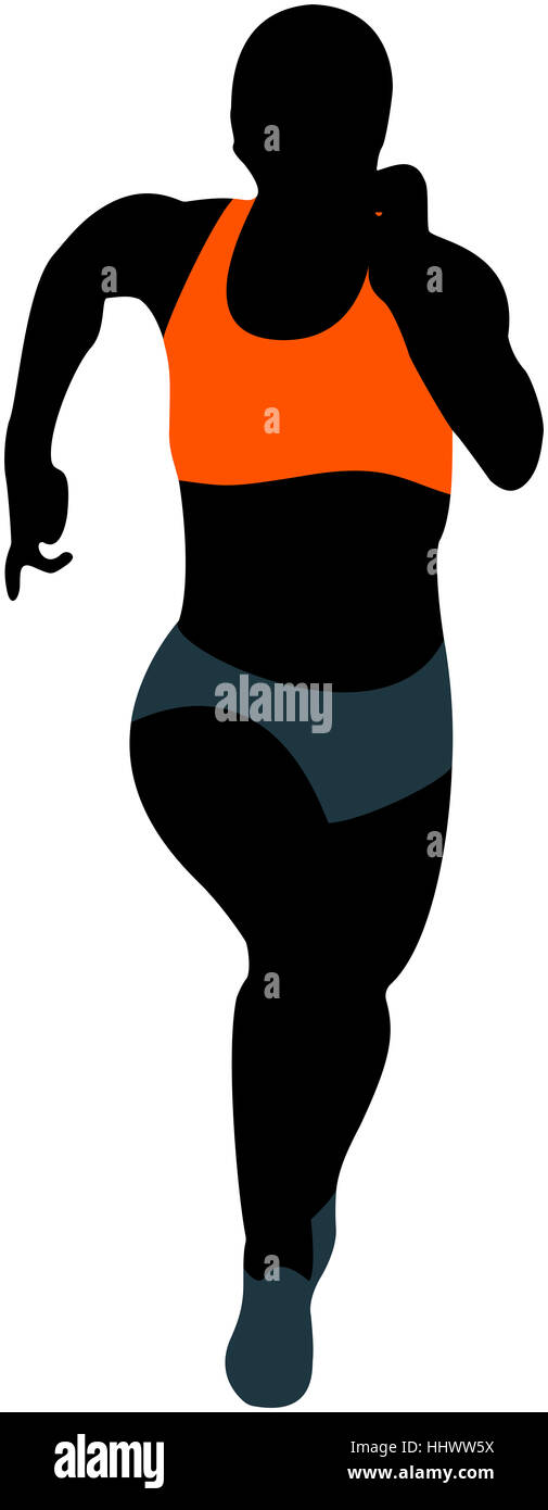 female athlete runner running black silhouette Stock Photo
