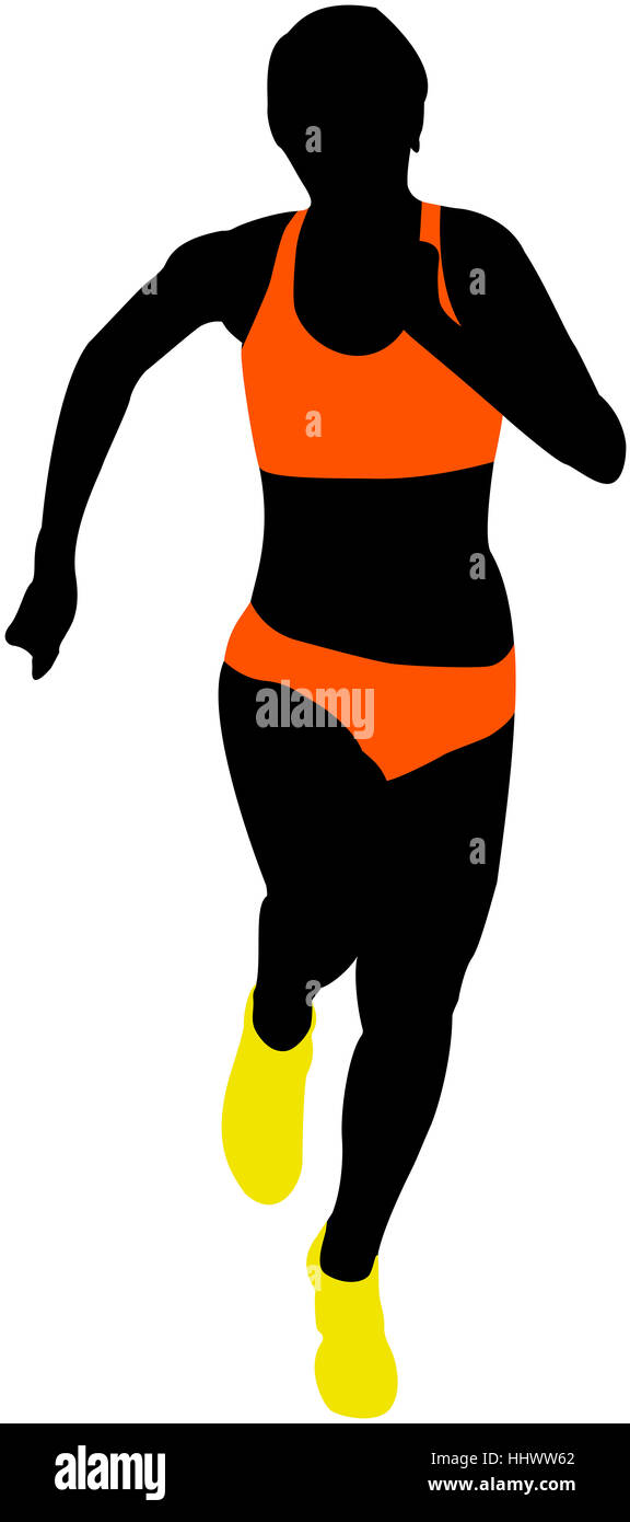 black silhouette young woman athlete runner running Stock Photo