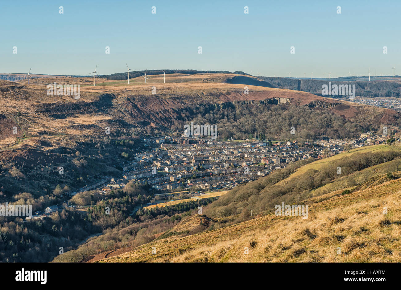 Looking Down on Ferndale in the Rhondda Fach Valley south Wales Stock
