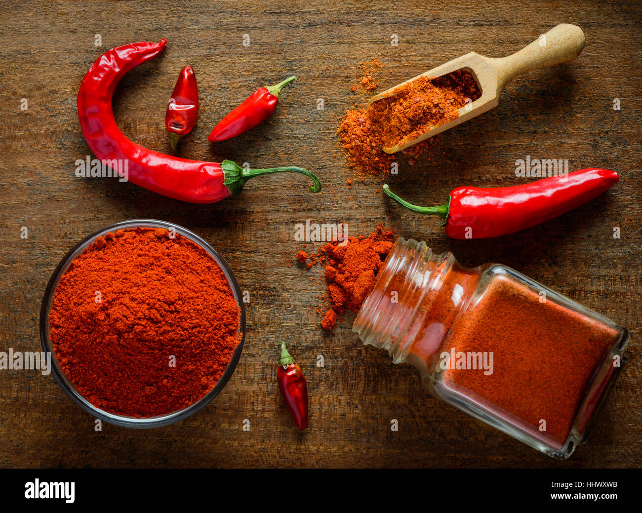 Red Paprika powder and pepper food spice ingredient Stock Photo Alamy