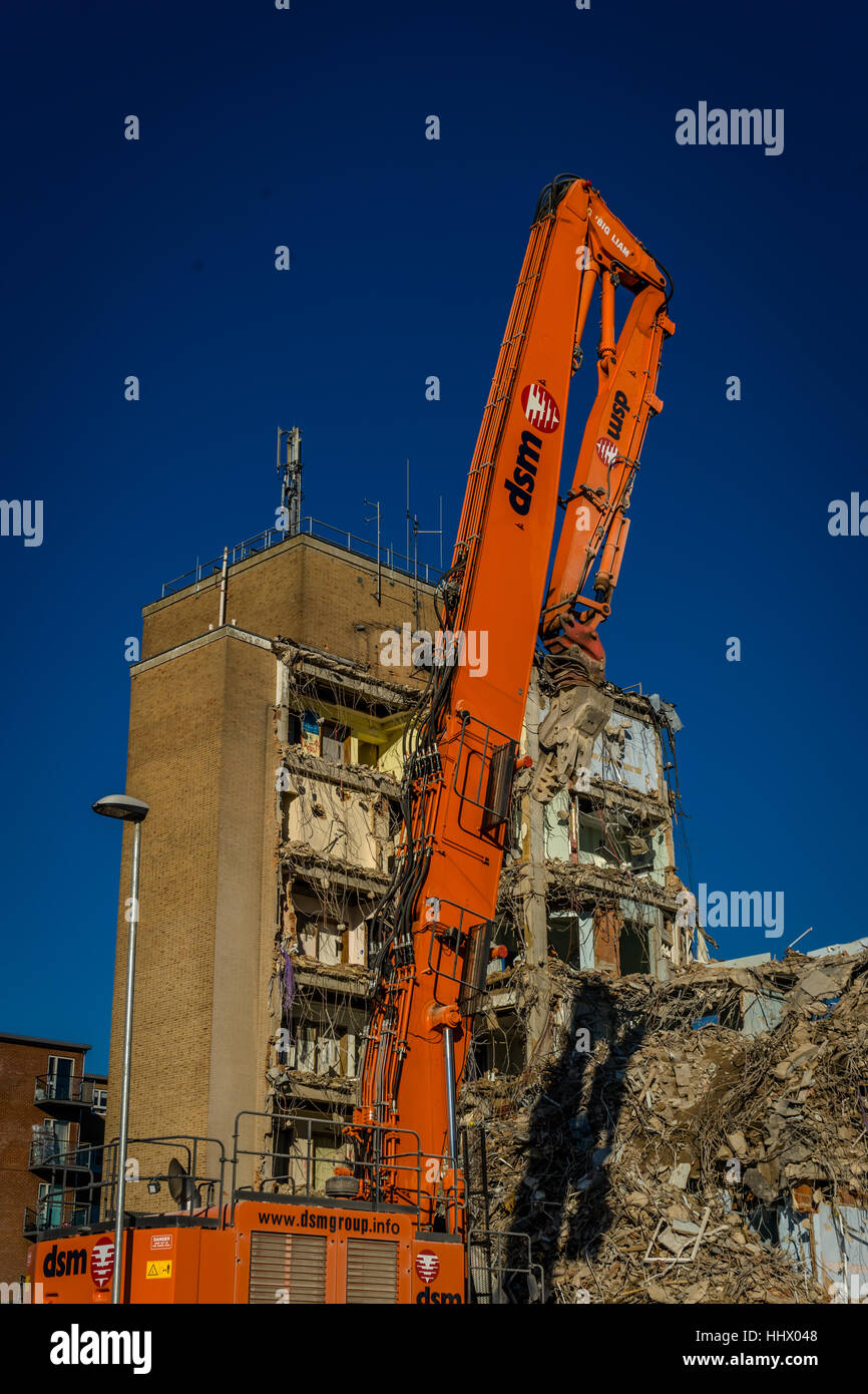 Demolition of old QEII Hospital,Welwyn Garden City, United Kingdom