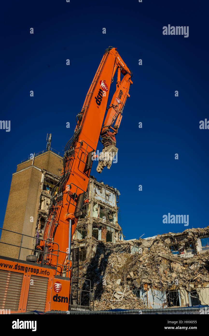 Demolition of old QEII Hospital,Welwyn Garden City, United Kingdom