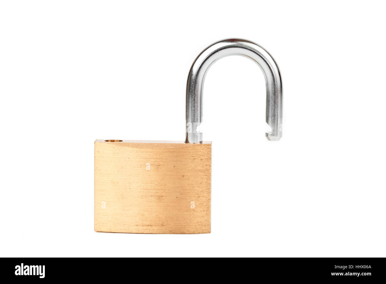 Padlock standing unlocked against white background Stock Photo - Alamy