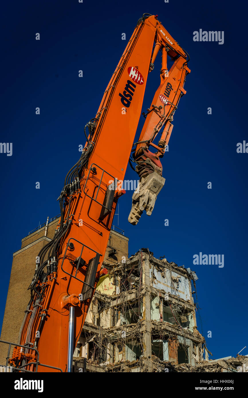 Demolition of old QEII Hospital,Welwyn Garden City, United Kingdom