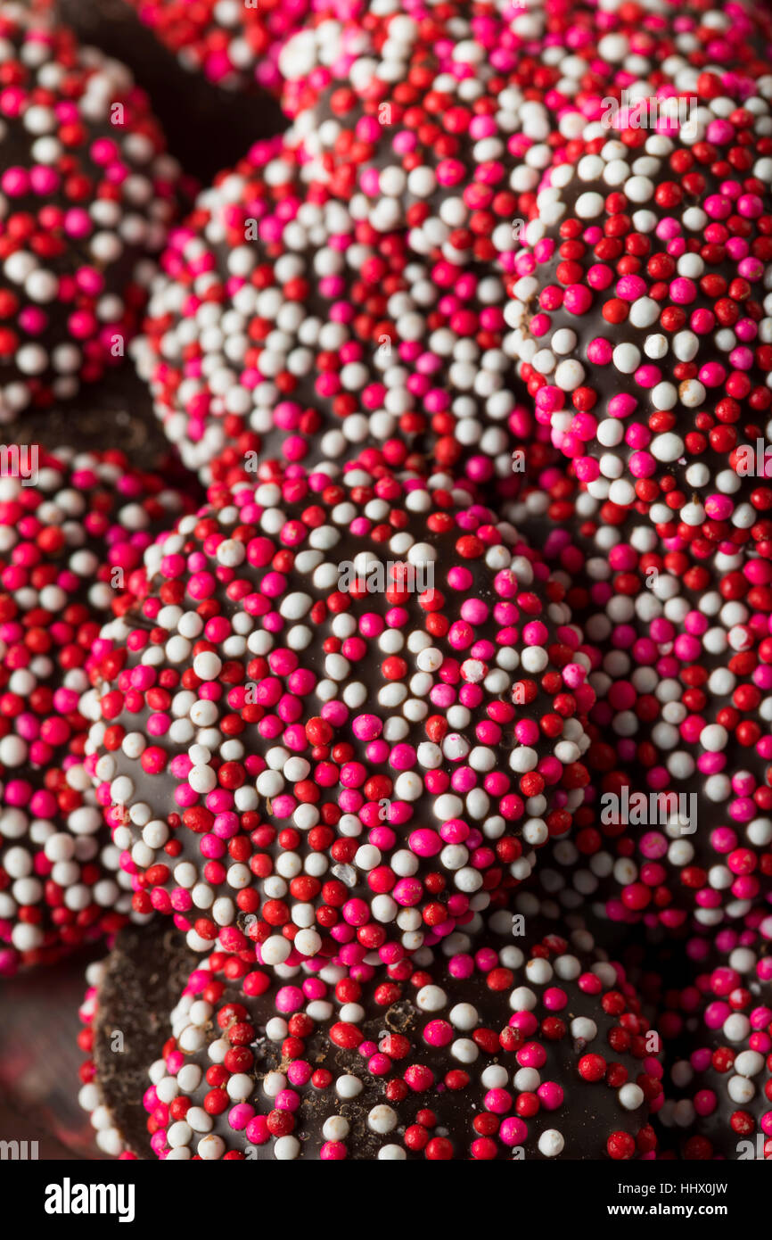 Valentine's Red and White Chocolate NonPareils with Sprinkles Stock